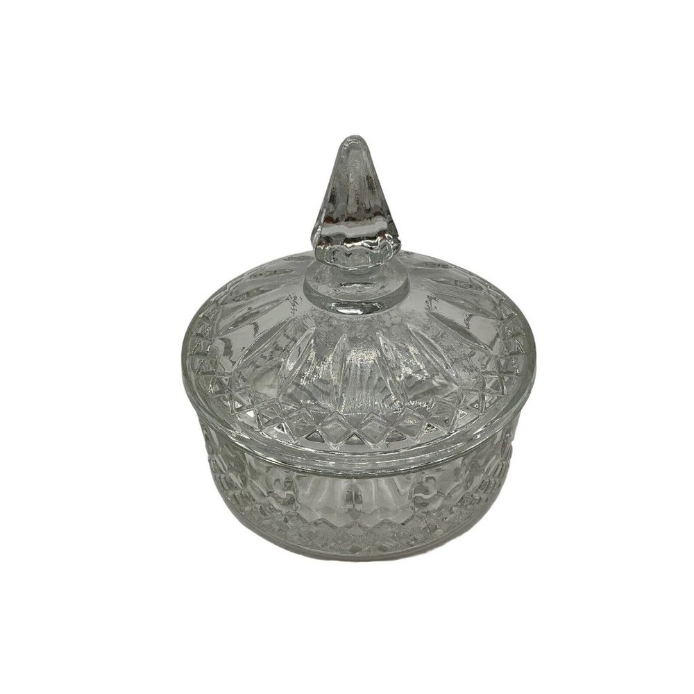 Vintage Indiana Glass Princess Diamond Pattern Clear Candy Dish with Lid MCM